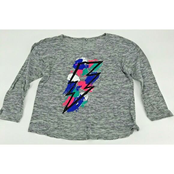 Justice Girls Tee T-Shirt Heathered Colorful Lightning Bolt Long Sleeve Sz 12 - Picture 1 of 4